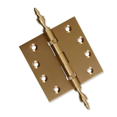 Embassy 4-1/2 x 4-1/2 Solid Brass Ball Bearing Hinge, Satin Brass Finish Urn Tips 4545BBUS4U-1